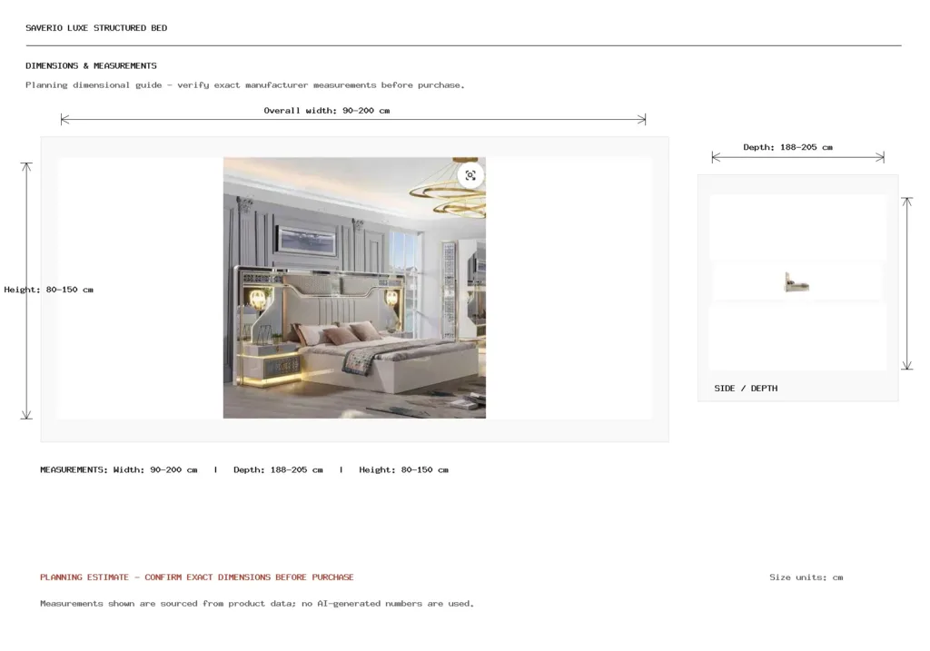 SAVERIO LUXE STRUCTURED BED Dimension