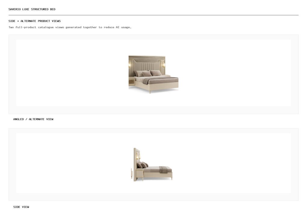 SAVERIO LUXE STRUCTURED BED angled alternate and side product views