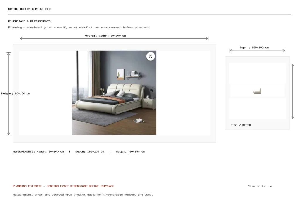 ORSINO MODERN COMFORT BED Dimension