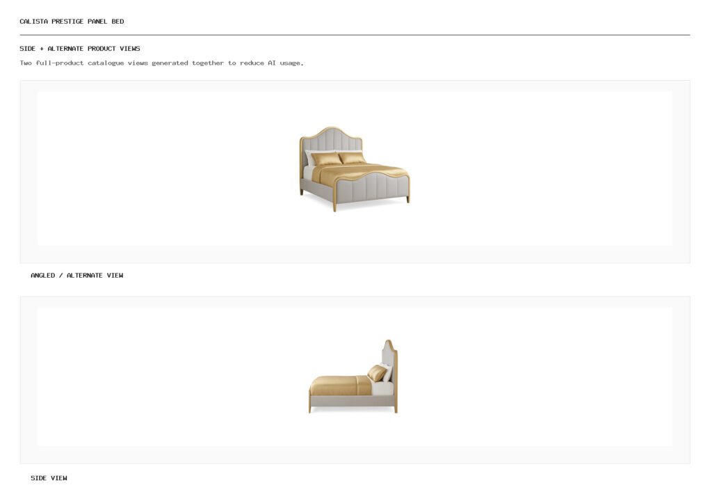 CALISTA PRESTIGE PANEL BED angled alternate and side product views