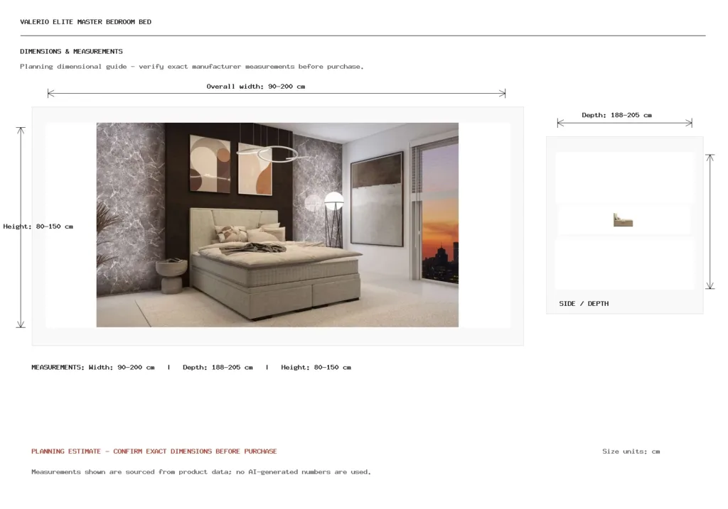VALERIO ELITE MASTER BEDROOM BED Dimension