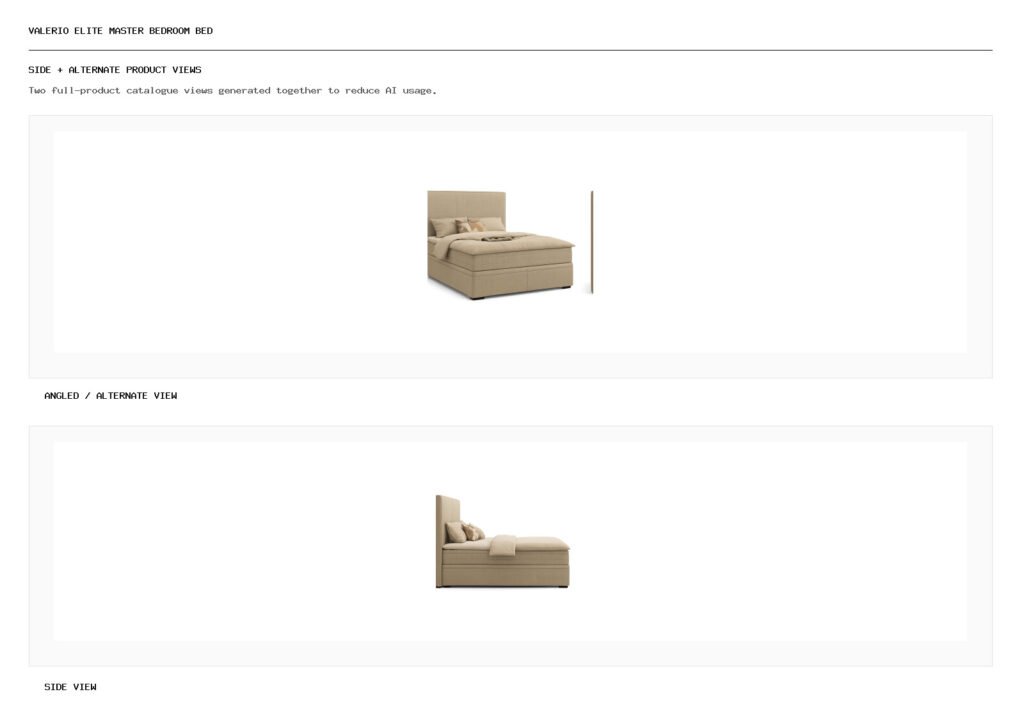 VALERIO ELITE MASTER BEDROOM BED angled alternate and side product views