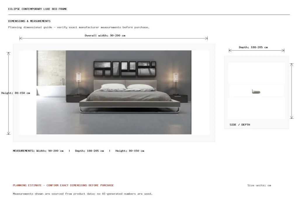 ECLIPSE CONTEMPORARY LUXE BED FRAME Dimension