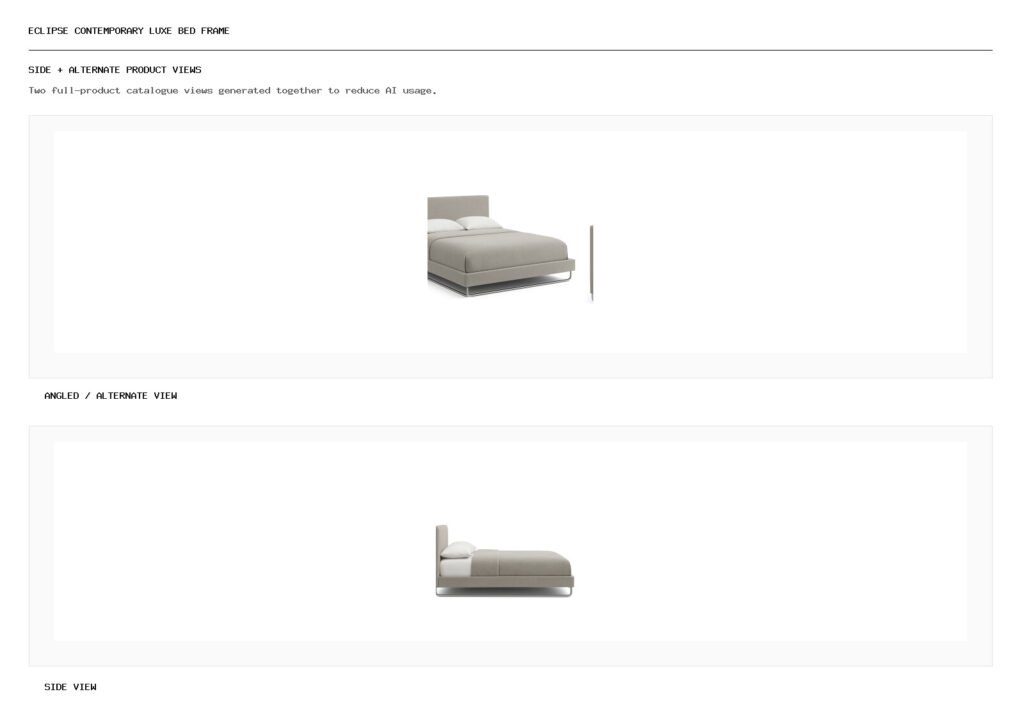 ECLIPSE CONTEMPORARY LUXE BED FRAME angled alternate and side product views