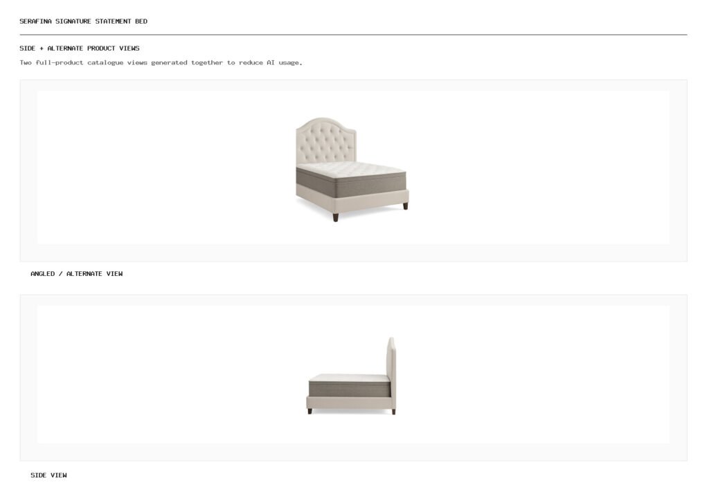 SERAFINA SIGNATURE STATEMENT BED angled alternate and side product views