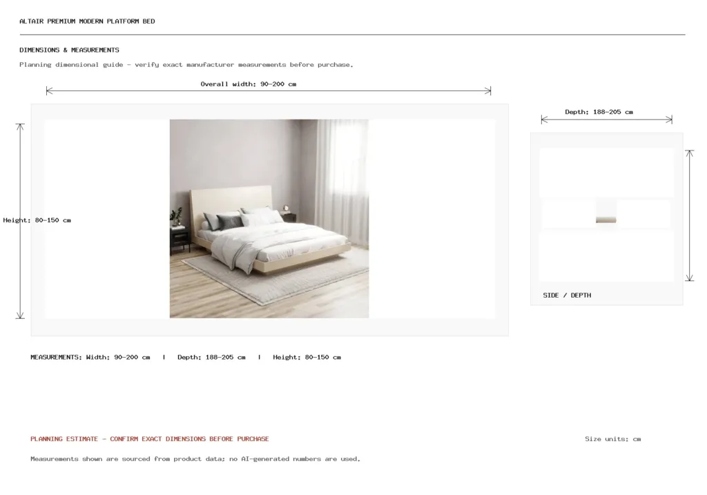 ALTAIR PREMIUM MODERN PLATFORM BED Dimension