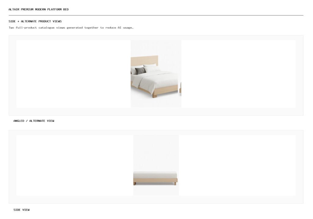 ALTAIR PREMIUM MODERN PLATFORM BED angled alternate and side product views