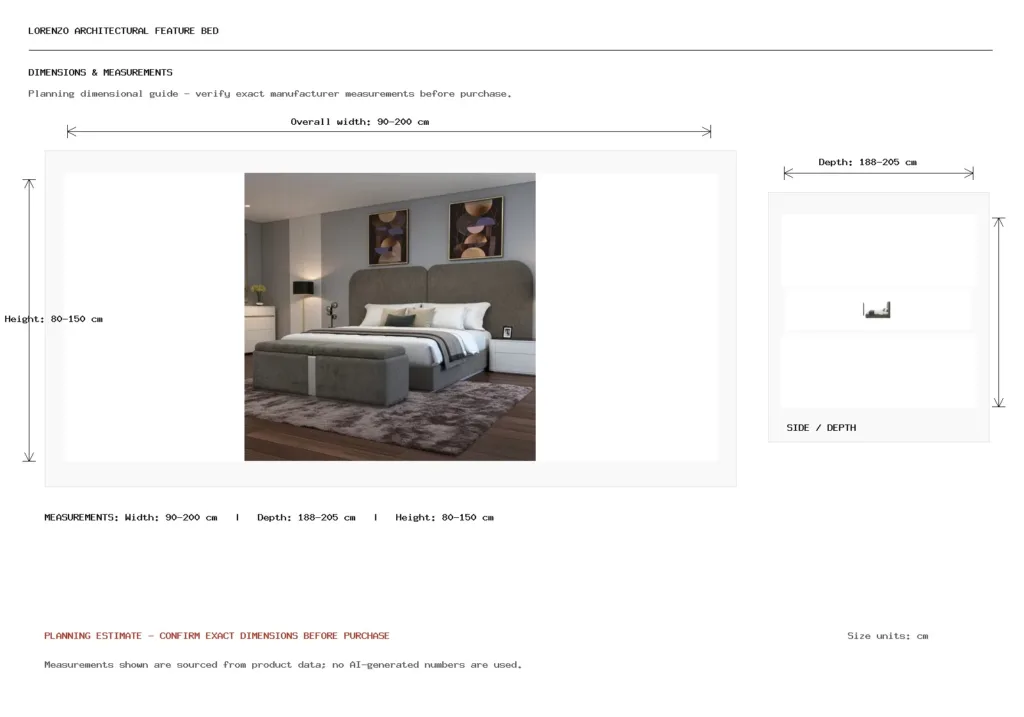 LORENZO ARCHITECTURAL FEATURE BED Dimension