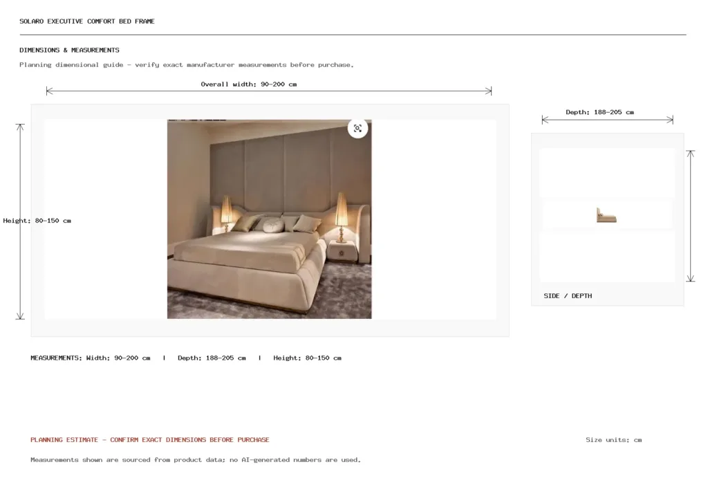 SOLARO EXECUTIVE COMFORT BED FRAME Dimension