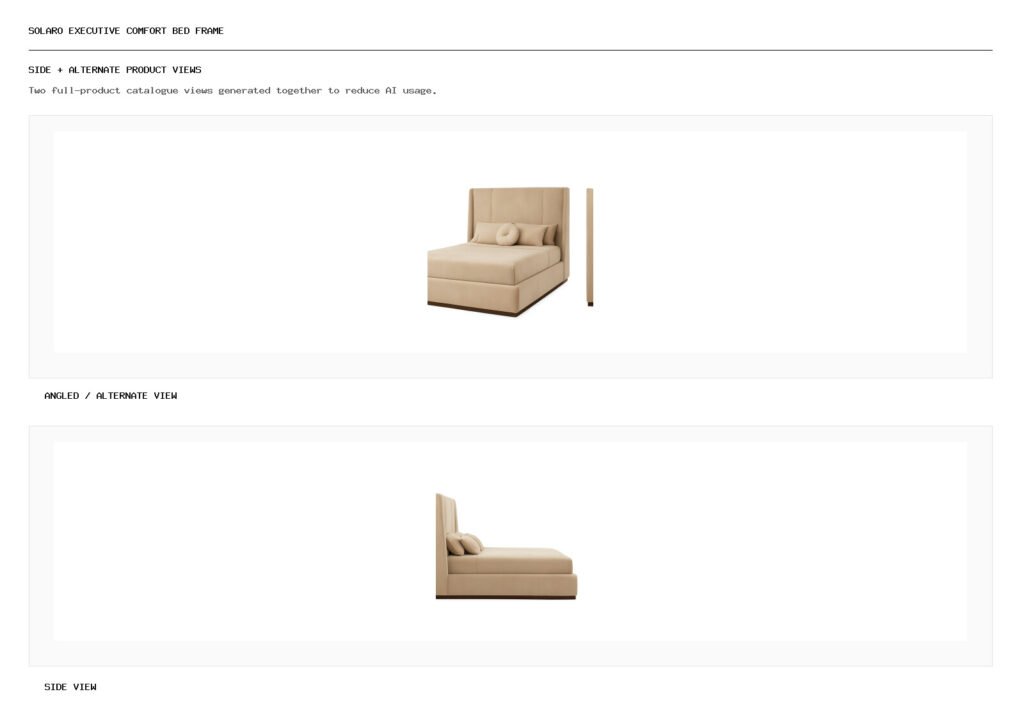 SOLARO EXECUTIVE COMFORT BED FRAME angled alternate and side product views