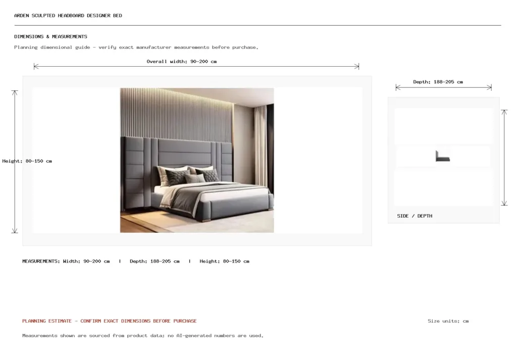 ARDEN SCULPTED HEADBOARD DESIGNER BED Dimension