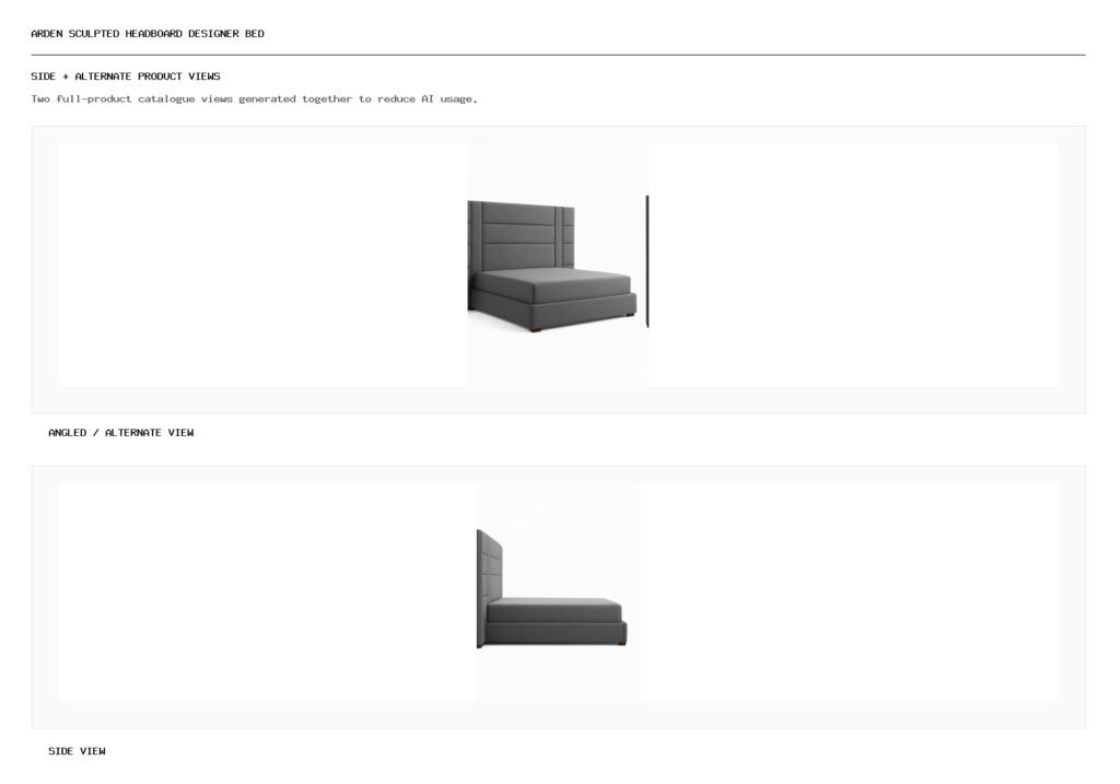 ARDEN SCULPTED HEADBOARD DESIGNER BED angled alternate and side product views