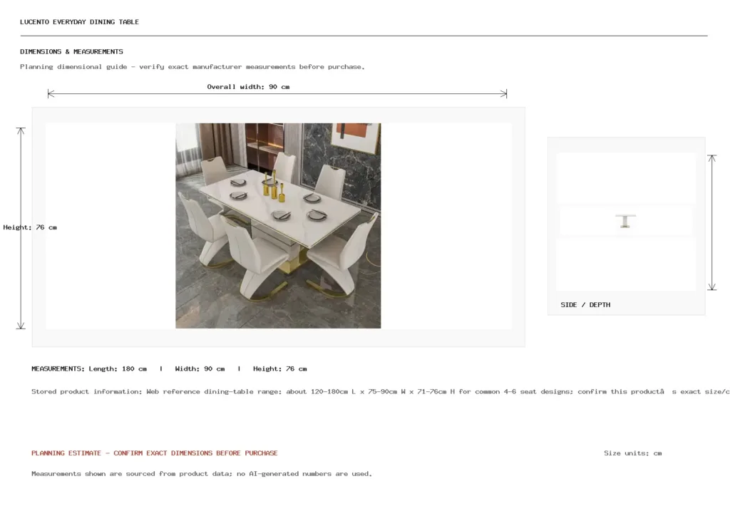 LUCENTO EVERYDAY DINING TABLE Dimension
