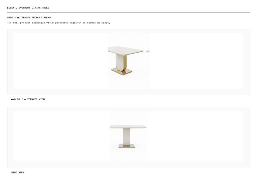 LUCENTO EVERYDAY DINING TABLE angled alternate and side product views