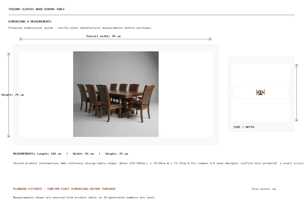 TUSCANY CLASSIC WOOD DINING TABLE Dimension