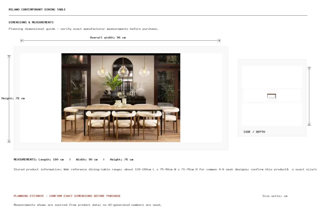 MILANO CONTEMPORARY DINING TABLE Dimension