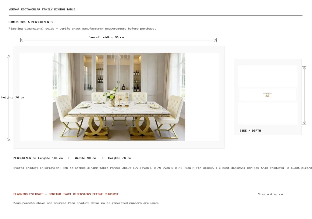 VERONA RECTANGULAR FAMILY DINING TABLE Dimension