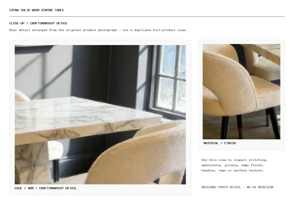 SIENA SOLID WOOD DINING TABLE Closeup