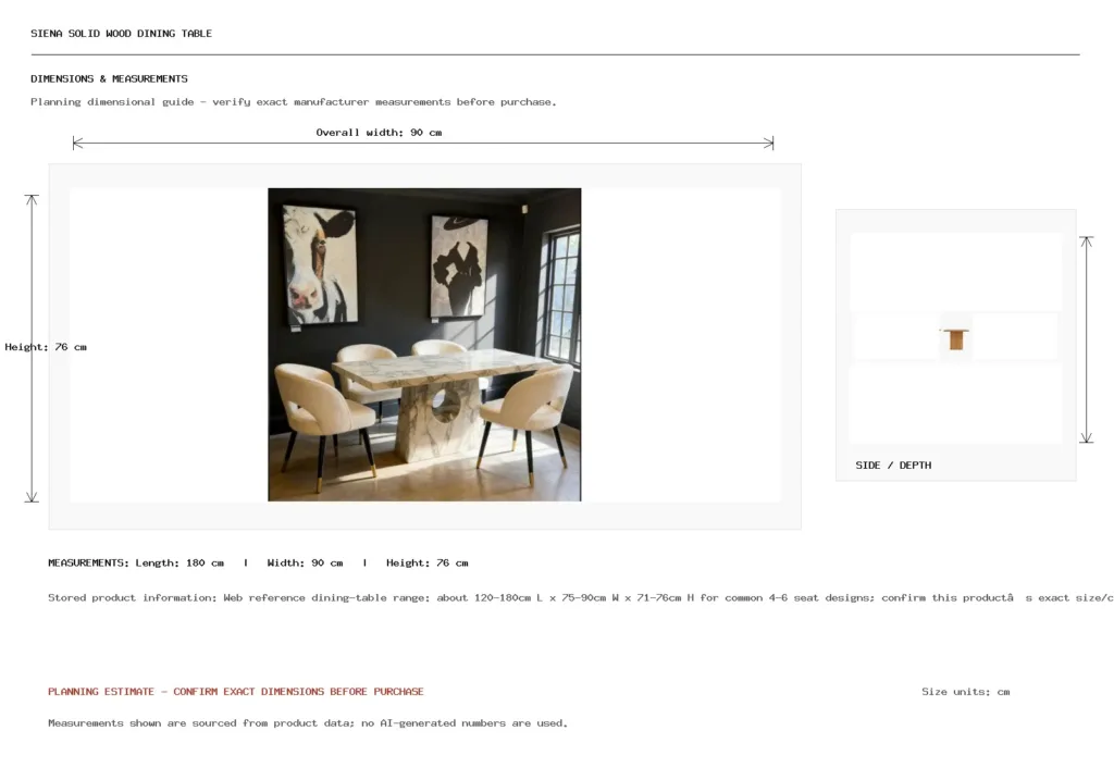SIENA SOLID WOOD DINING TABLE Dimension