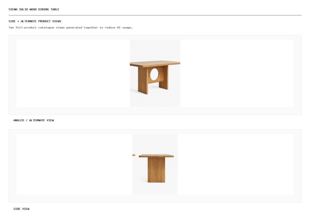 SIENA SOLID WOOD DINING TABLE angled alternate and side product views