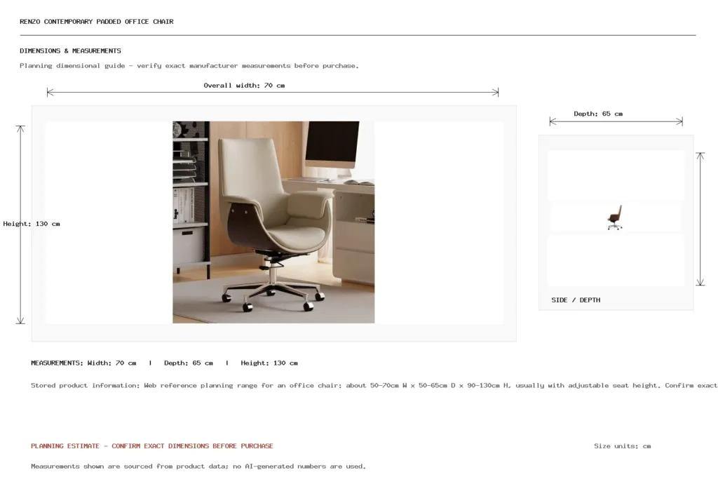 RENZO CONTEMPORARY PADDED OFFICE CHAIR Dimension