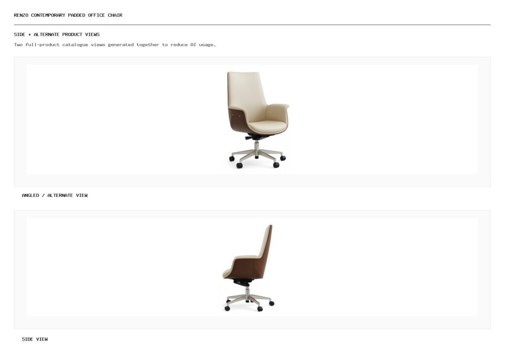 RENZO CONTEMPORARY PADDED OFFICE CHAIR angled alternate and side product views