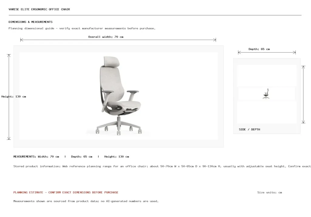 VARESE ELITE ERGONOMIC OFFICE CHAIR Dimension