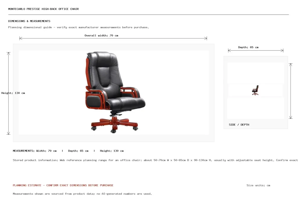 MONTECARLO PRESTIGE HIGH-BACK OFFICE CHAIR Dimension