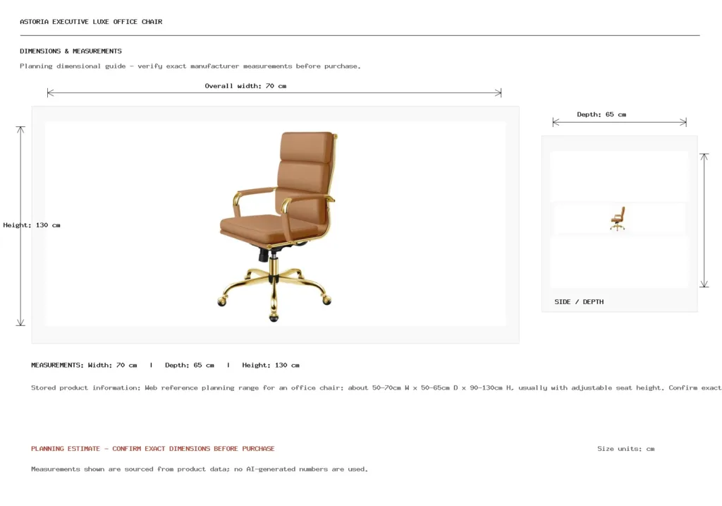 ASTORIA EXECUTIVE LUXE OFFICE CHAIR Dimension
