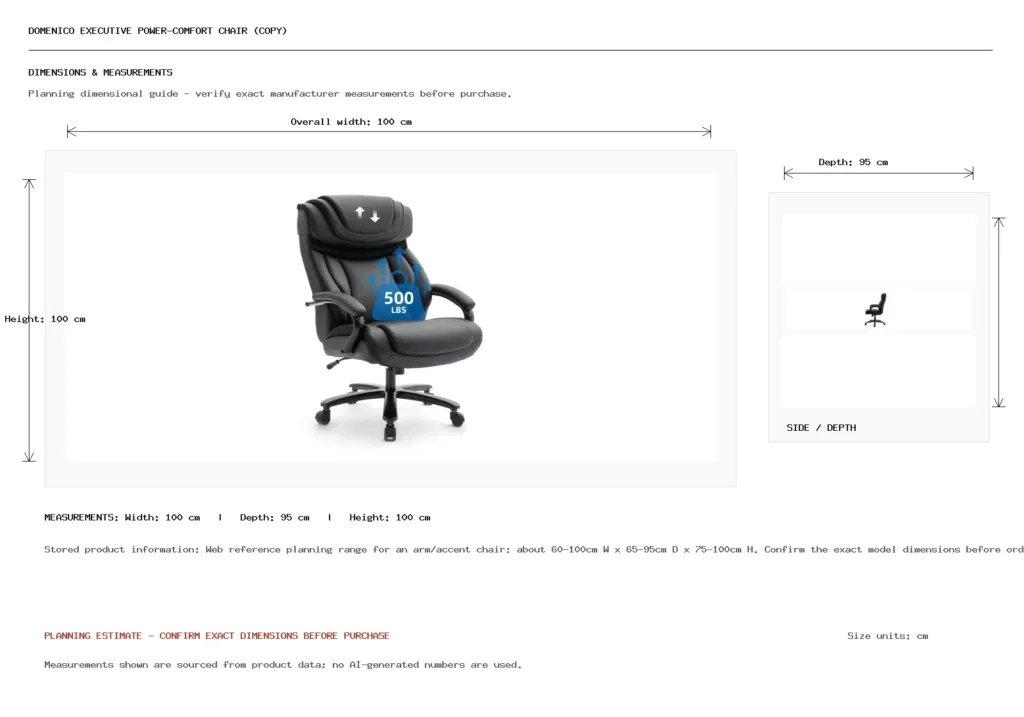 DOMENICO EXECUTIVE POWER-COMFORT CHAIR (Copy) Dimension