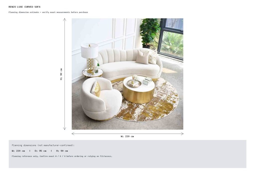 RENZO LUXE CURVED SOFA Dimension