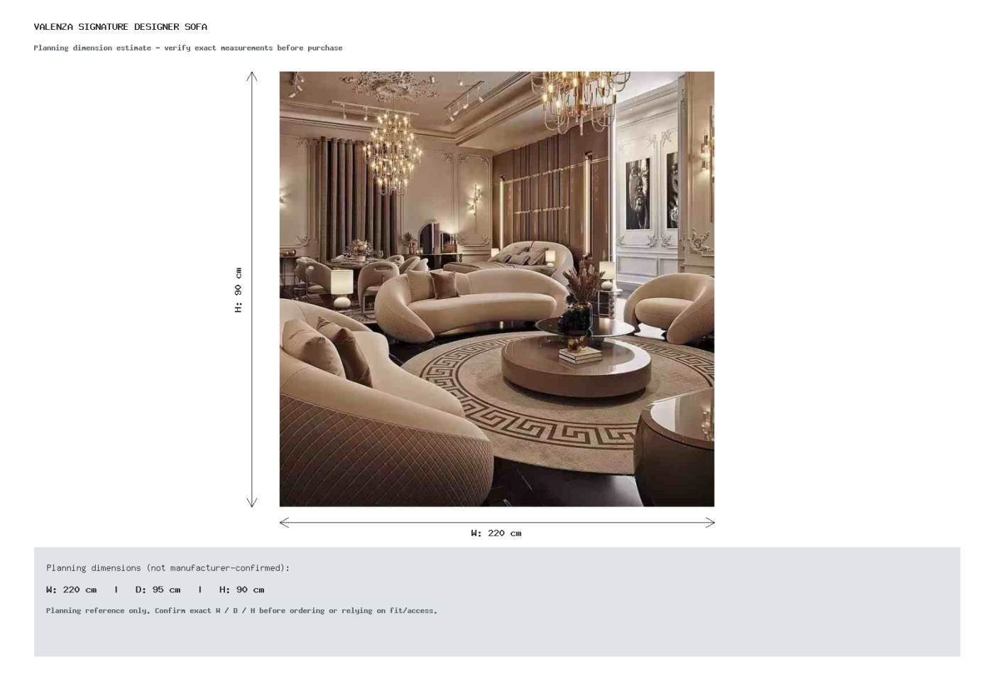 VALENZA SIGNATURE DESIGNER SOFA Dimension
