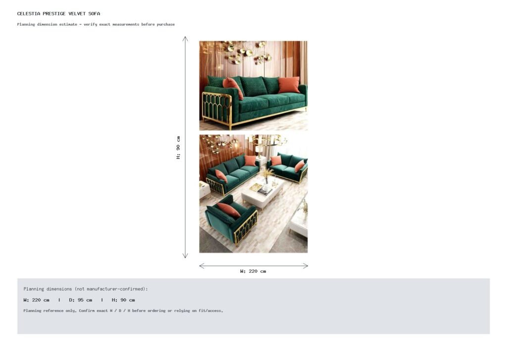 CELESTIA PRESTIGE VELVET SOFA Dimension