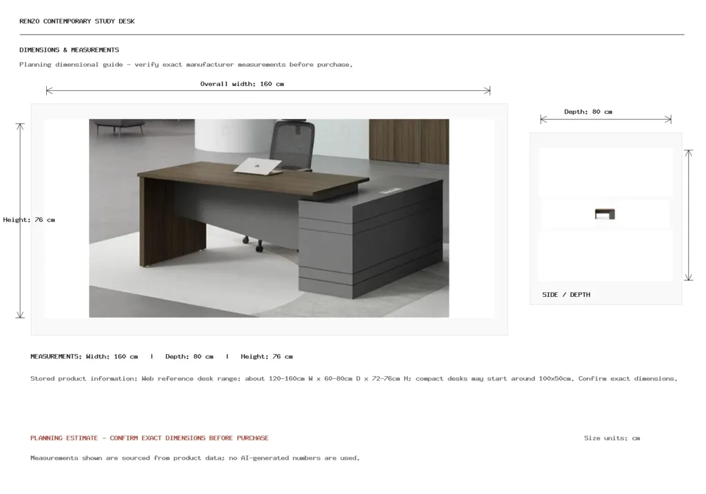RENZO CONTEMPORARY STUDY DESK Dimension