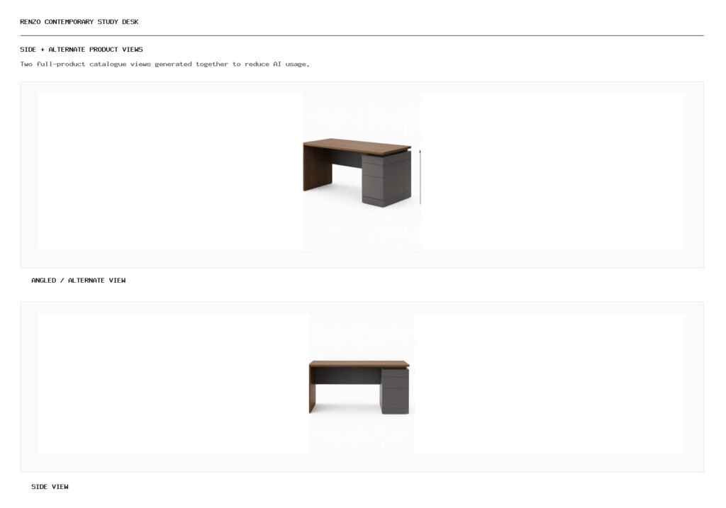 RENZO CONTEMPORARY STUDY DESK angled alternate and side product views