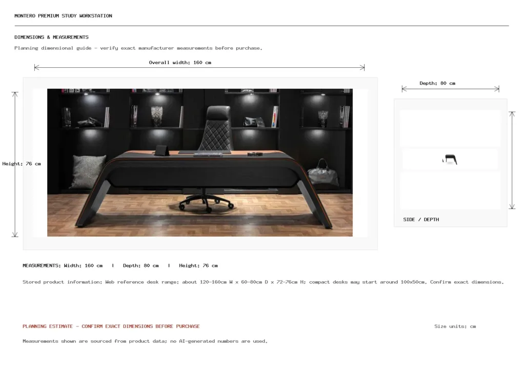 MONTERO PREMIUM STUDY WORKSTATION Dimension