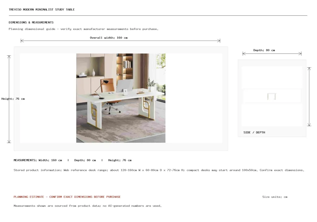 TREVISO MODERN MINIMALIST STUDY TABLE Dimension