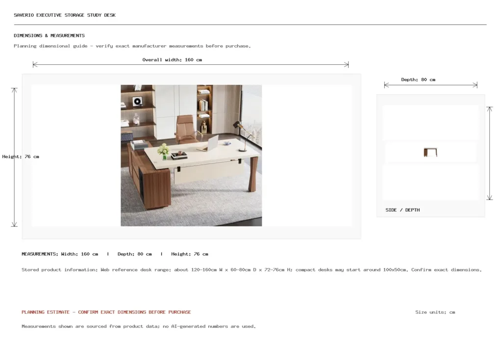 SAVERIO EXECUTIVE STORAGE STUDY DESK Dimension