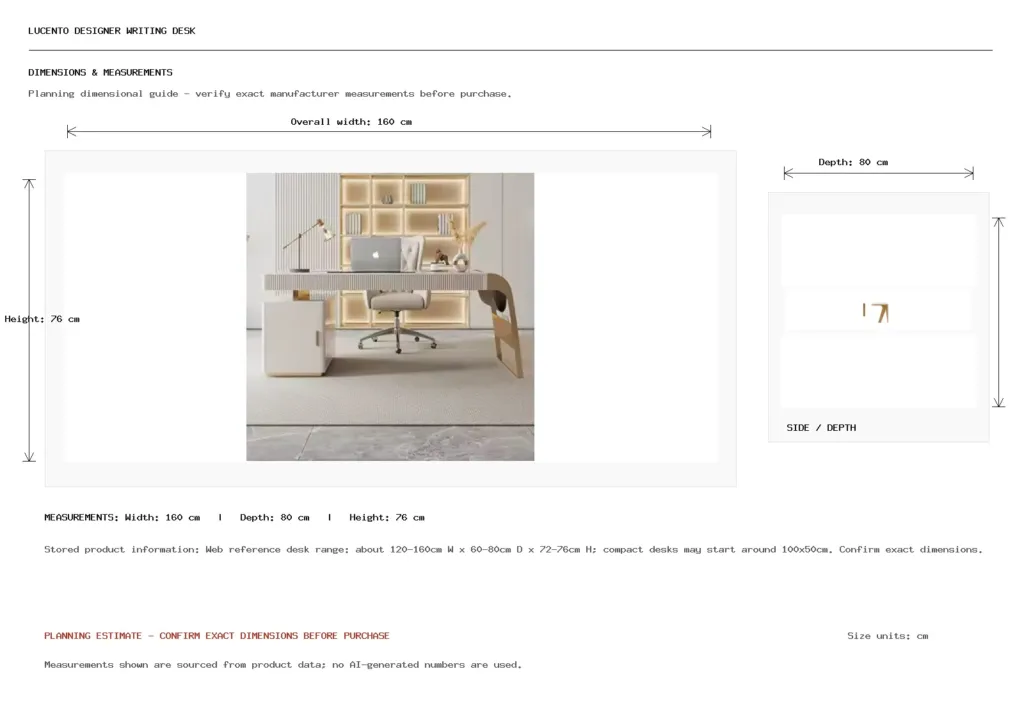 LUCENTO DESIGNER WRITING DESK Dimension