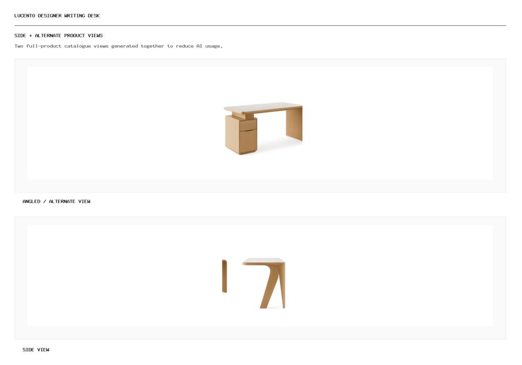 LUCENTO DESIGNER WRITING DESK angled alternate and side product views