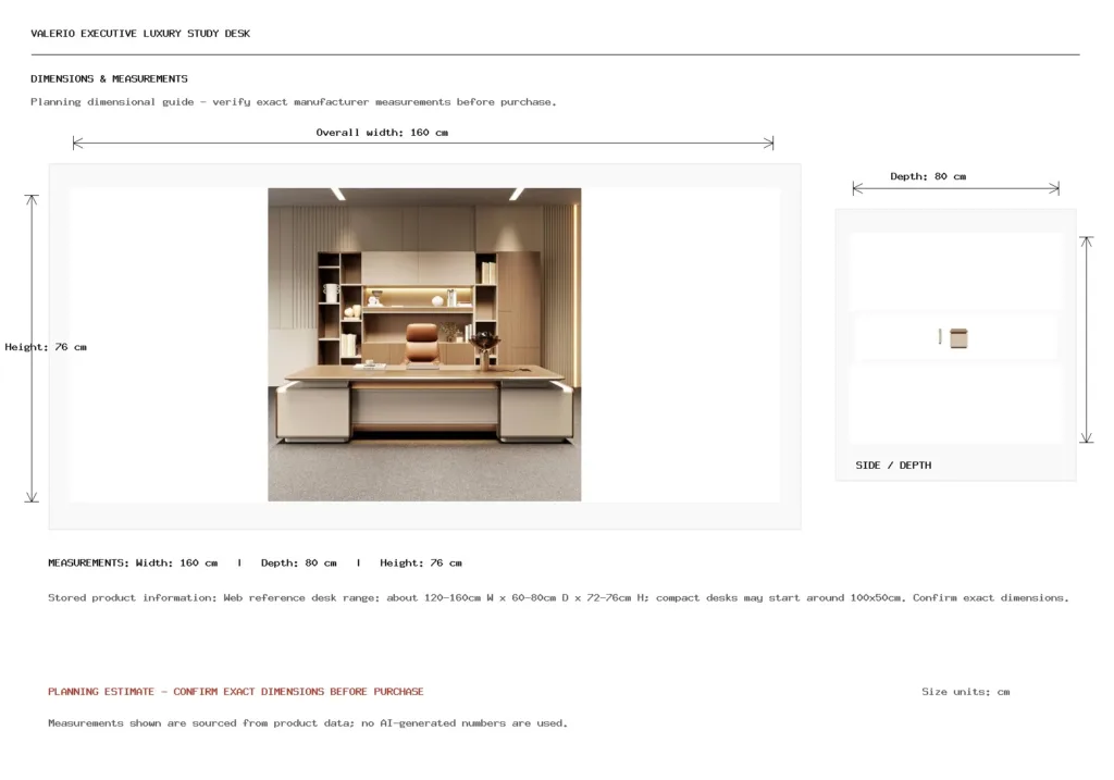 VALERIO EXECUTIVE LUXURY STUDY DESK Dimension
