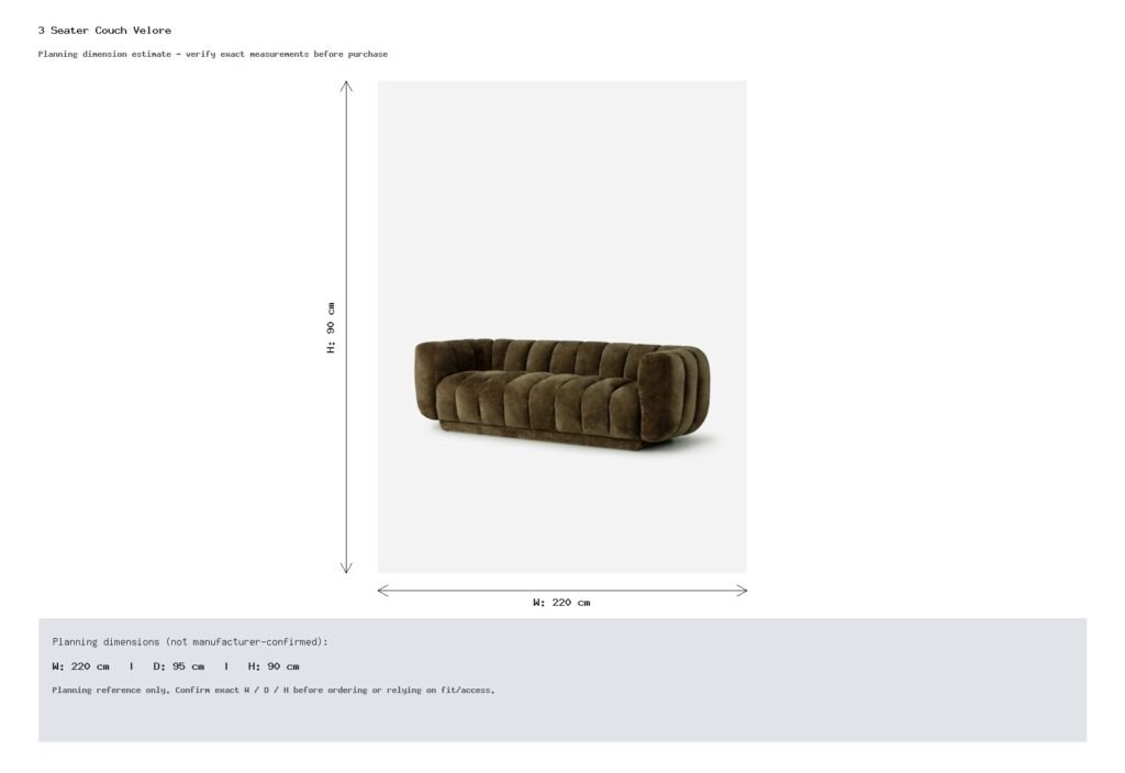 3 Seater Couch Velore Dimension