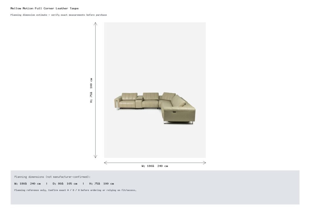 Mellow Motion Full Corner Leather Taupe Dimension