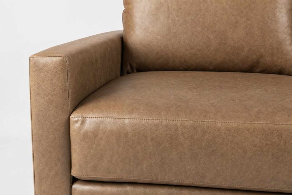 Delia Leather Sleeper Couch Codiac Taupe Closeup