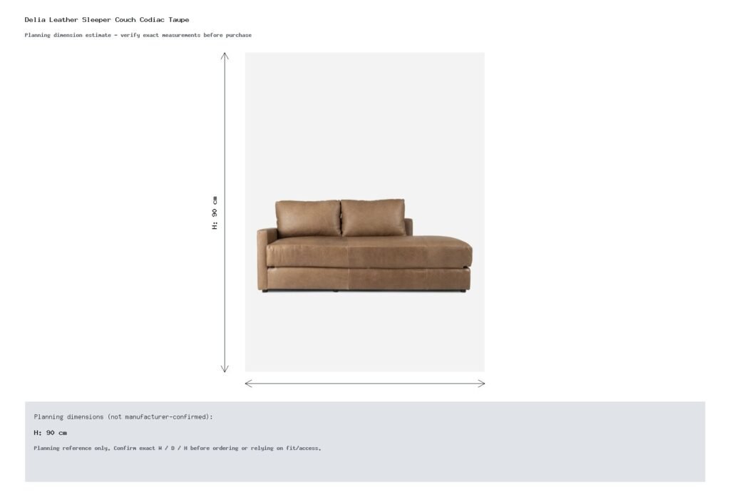 Delia Leather Sleeper Couch Codiac Taupe Dimension