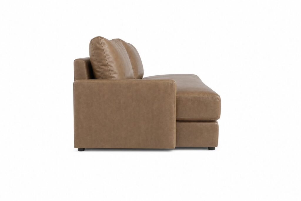 Delia Leather Sleeper Couch Codiac Taupe Side