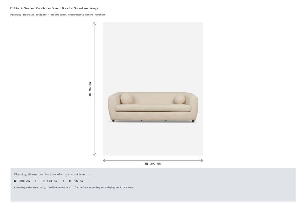 Ellis 4 Seater Couch LuxGuard Boucle Snowdown Nougat Dimension