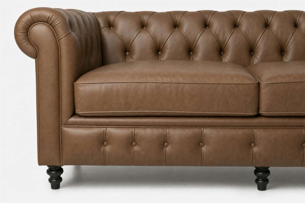 Madison 3 Seater Leather Couch Codiac Taupe Closeup