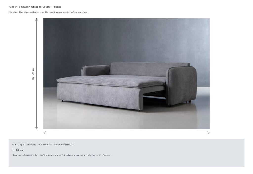Hudson 3-Seater Sleeper Couch - Slate Dimension