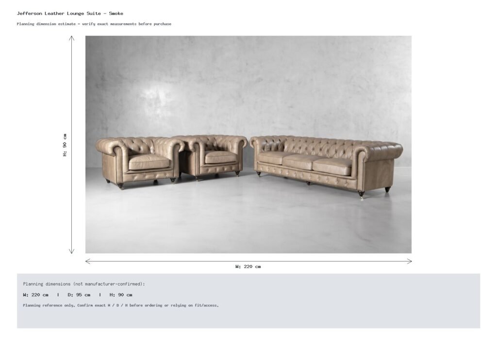Jefferson Leather Lounge Suite - Smoke Dimension